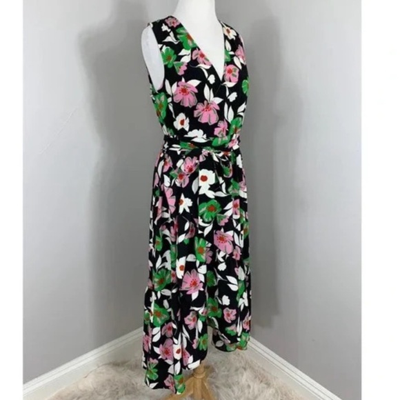 Who What Wear Ruffle Wrap Dress Bright Bold Floral Pretty Spring Summer 80’s new - Picture 3 of 6
